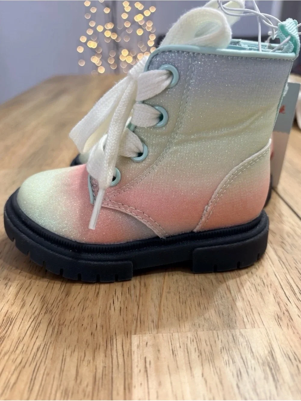 Cat & Jack Girls Pastel Ombre Glitter Lace-Up Boots - Mint, Pink & White